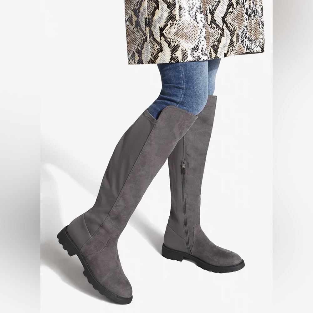 NIB Faux Suede Knee High Gray Riding Boots